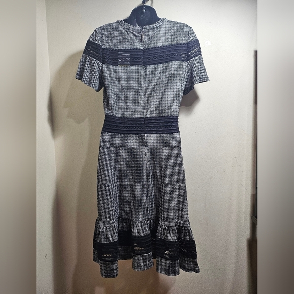 Michael Kors Houndstooth Short Sleeve Mesh Panel See Thru Midi Dress Medium - Picture 5 of 10